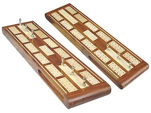 Majestic Flat Cribbage Board in Golden Rosewood / Maple 13" - 2 Tracks