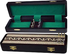 Diplomat Cribbage Board & Box in Rosewood / Maple 12" - 2 Tracks