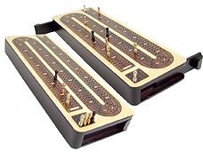 4 Tracks continuous cribbage board in Maple / Bloodwood with 12 metal cribbage pegs