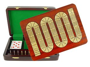 Zig Zag Shape Continuous 4 Tracks Cribbage Board in Bloodwood / Maple :: 11" x 8"
