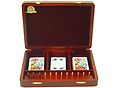 Inner view of cribbage box with playing cards and pegs storage section