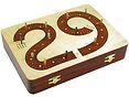 Side view of 29 cribbage board box with metal pegs