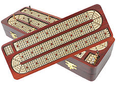 4 Tracks continuous cribbage board in Bloodwood / Maple with 12 metal cribbage pegs