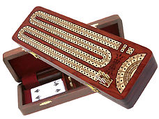 Continuous Cribbage Board Bloodwood Inlaid Maple 2 Tracks with Place to mark won games