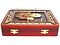 Grooved down tracks and inlaid Einstein image on bloodwood cribbage board box
