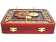 Grooved down tracks and inlaid Einstein image on bloodwood cribbage board box
