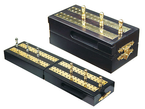 Regalia Travel Folding Cribbage Board in Ebony / Brass 10" - 2 Tracks