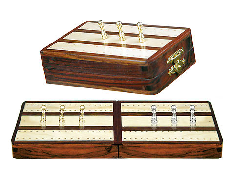 Regalia Folding Cribbage Board & Box in Rosewood / Maple 10" - 2 Tracks