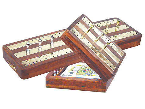 Regalia Folding Cribbage Board & Box in Golden Rosewood / Brass 10" - 2 Tracks