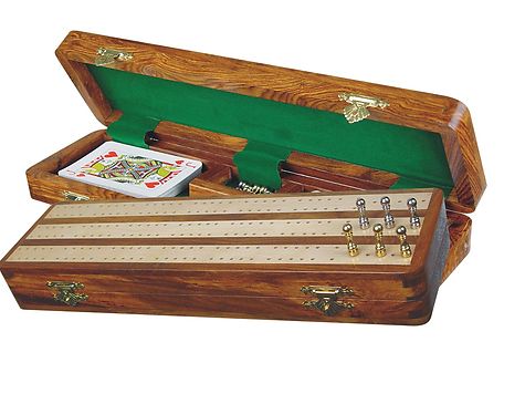 Regalia Cribbage Board & Box in Golden Rosewood / Maple 12" - 3 Tracks