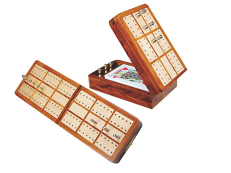 Imperial Folding Cribbage Board & Box in Golden Rosewood / Maple 10" - 2 Tracks