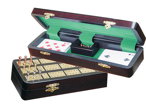 Imperial Cribbage Board & Box in Ebony / Brass 12" - 3 Tracks