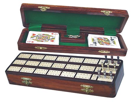 Imperial Cribbage Board & Box in Ebony / Maple 12" - 3 Tracks