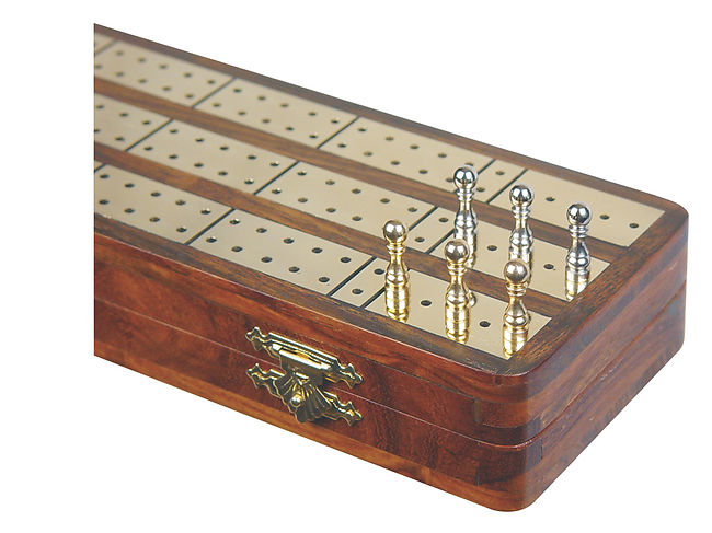 Imperial Cribbage Board And Box In Golden Rosewood Brass 12inch 3 Tracks