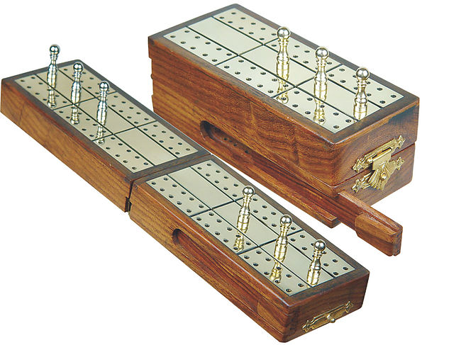 Imperial Folding Cribbage Board Brass 10" Box in Rosewood 2 Tracks 