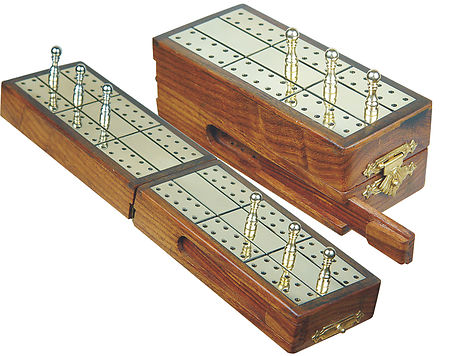 Royal Travel Folding Cribbage Board in Golden Rosewood / Brass 10" - 2 Tracks