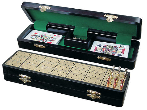 Royal Cribbage Board & Box in Ebony / Brass 12" - 3 Tracks