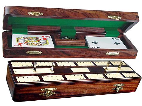 Majestic Cribbage Board & Box in Rosewood / Maple 12" - 2 Tracks