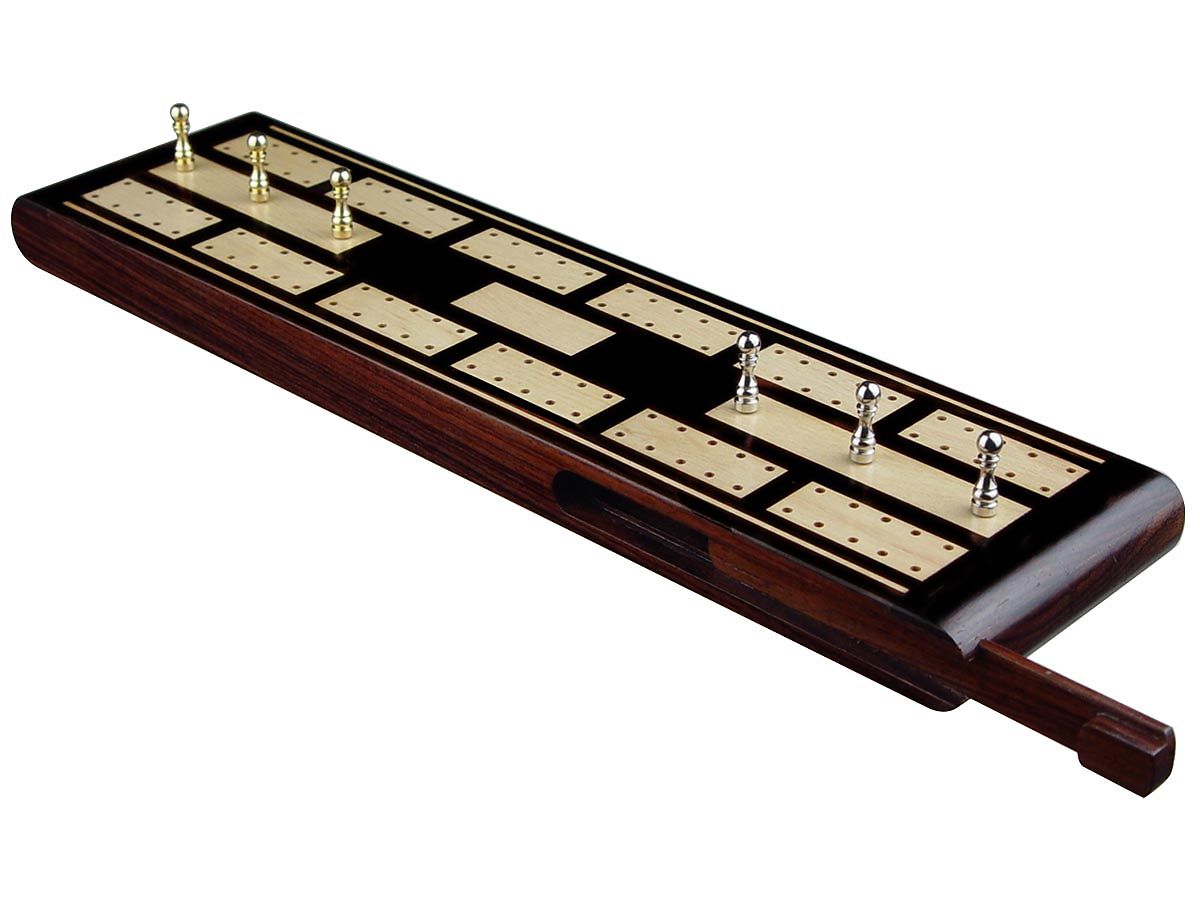 Wooden Majestic Cribbage Board Ebony Maple 2 Tracks Revolving Lid 10" 