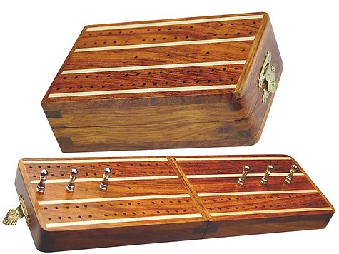 Supreme Folding Cribbage Board & Box in Golden Rosewood / Maple 10" - 2 Tracks