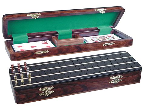 Supreme Cribbage Board & Box in Ebony / Maple 12" - 3 Tracks