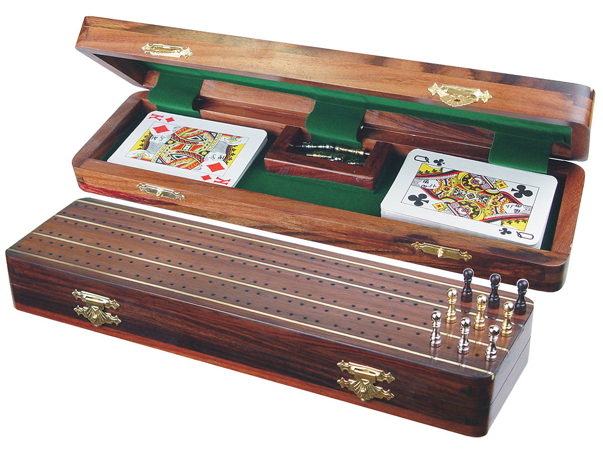 Brass 12" 3 Tracks Imperial Cribbage Board Box in Rosewood 