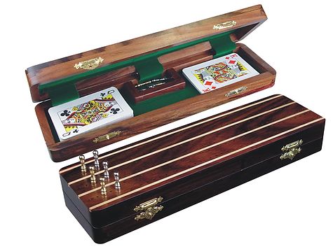 Supreme Cribbage Board & Box in Rosewood / Maple 12" - 3 Tracks