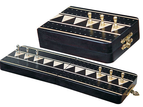 Sovereign Folding Cribbage Board & Box in Ebony / Maple 10" - 2 Tracks