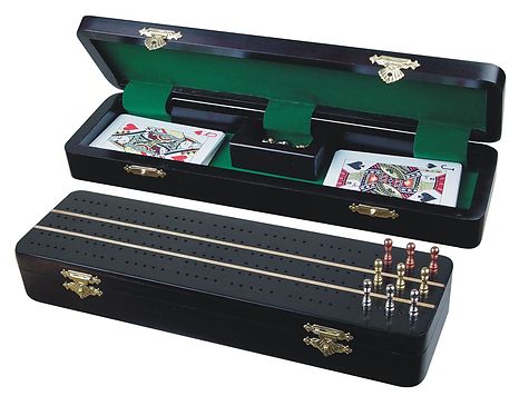 Sovereign Cribbage Board & Box in Ebony / Maple 12" - 3 Tracks