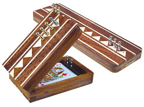 Monarch Folding Cribbage Board & Box in Golden Rosewood / Maple 10" - 2 Tracks