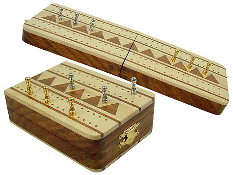 Monarch Folding Cribbage Board & Box in Maple / Golden Rosewood 10" - 2 Tracks