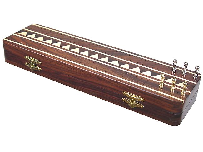 Royal Cribbage Board & Box in Rosewood Maple 12" 2 Tracks 