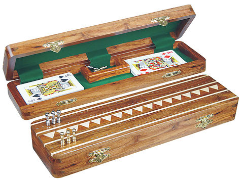 Monarch Cribbage Board & Box in Golden Rosewood / Maple 12" - 2 Tracks