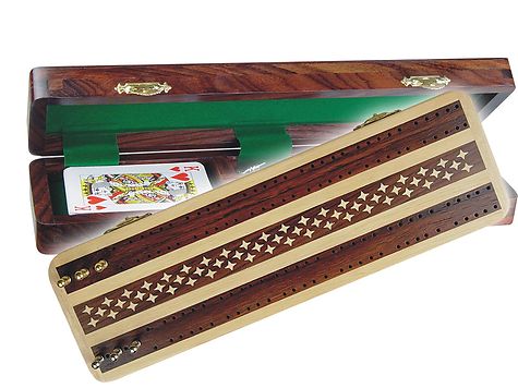 Artistic Cribbage Board & Box in Maple/Rosewood 12" - 2 Tracks