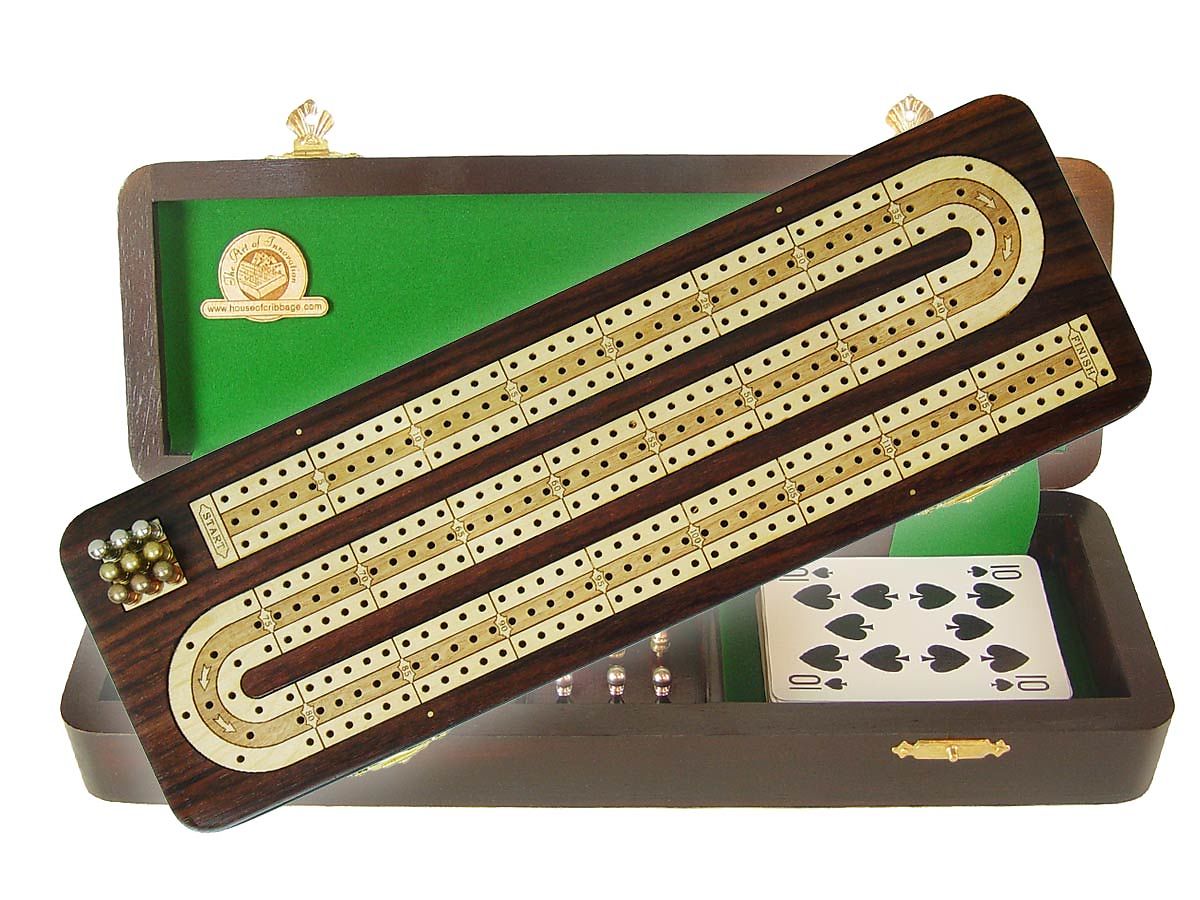 Continuous Cribbage Board Box Inlaid In Rosewood White Maple