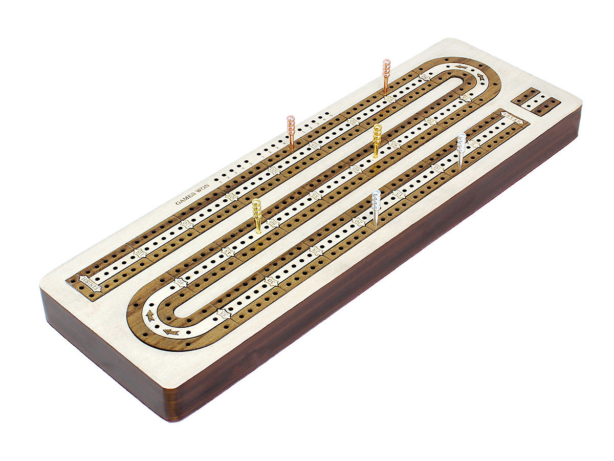 Cabinet Cribbage Set – Solid Wood Continuous 3 Track Board with Easy Grip  Pegs, Cards and Storage Area – Wood Expressions