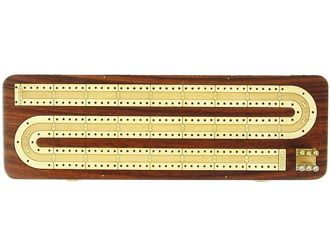Continuous Cribbage Board Box inlaid Rosewood 3 Tracks on Maple Board 12" 