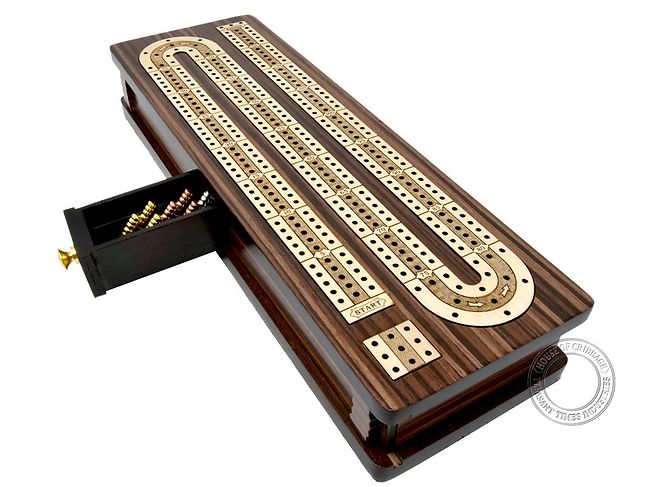 2 Tracks Emperor Cribbage Board Maple 12" Box in Rosewood 