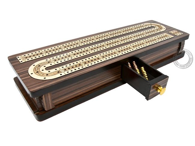 Continuous Cribbage Board Box Inlaid In Rosewood Maple 12 Inch