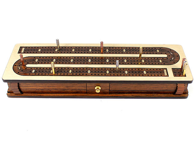 Sliding Lid Rosewood / Maple 4 Tracks Unique Wooden Cribbage Board / Box 