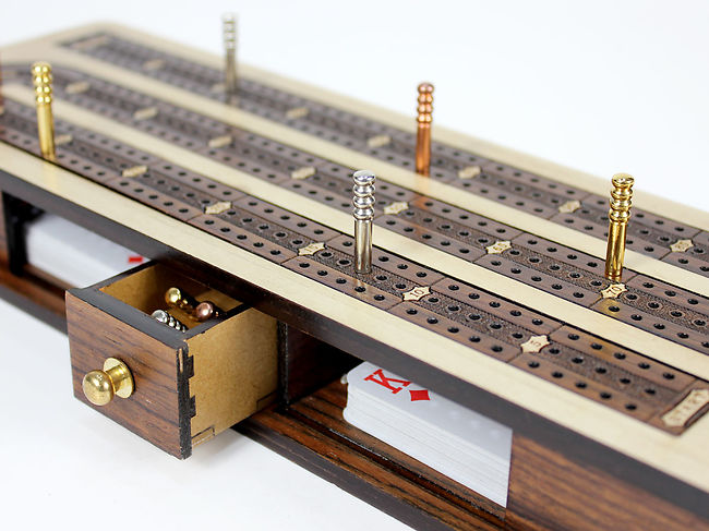 Continuous Cribbage Board Box Inlaid Rosewood 3 Tracks On Maple