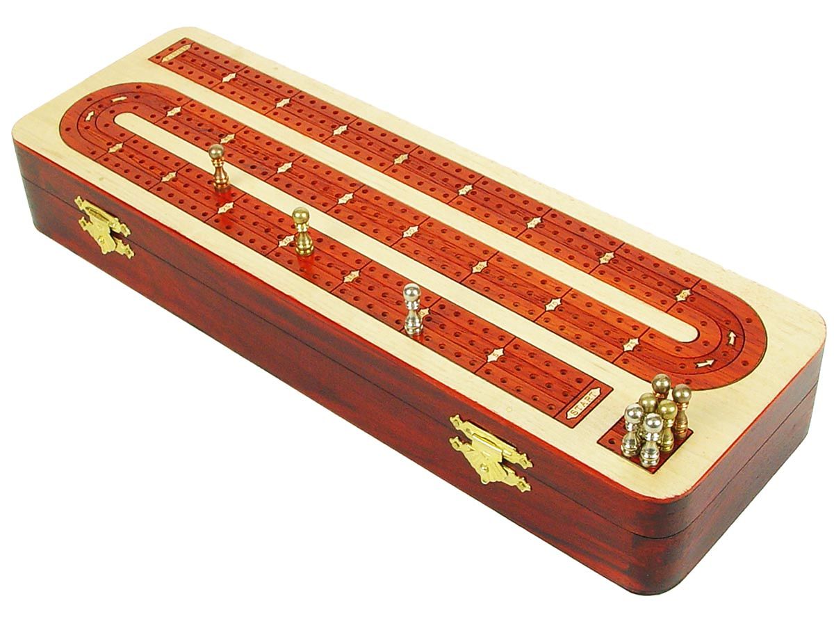 Continuous Cribbage Board Inlaid With Maple Bloodwood 12inch 3 Tracks