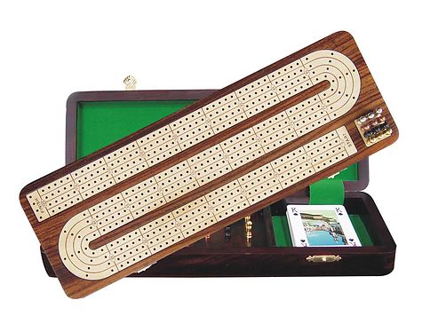 Continuous Cribbage Board / Box Inlaid in Rosewood / White Maple 14" - 4 Tracks