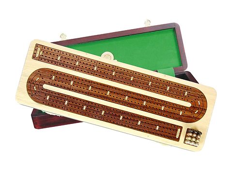 Continuous Cribbage Board / Box Inlaid in White Maple / Rosewood 14" - 4 Tracks