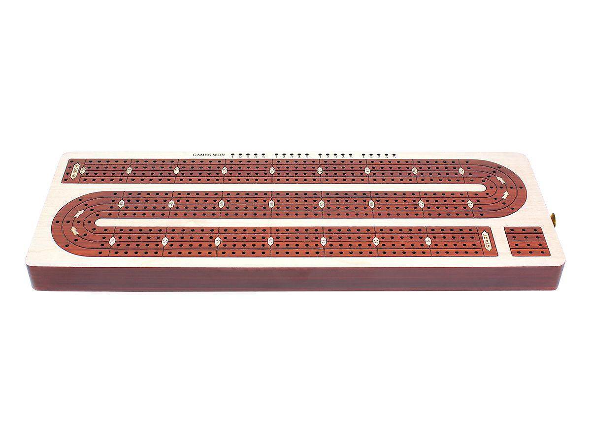 4 Track Continuous Cribbage Board Inlaid White Maple Blood Wood