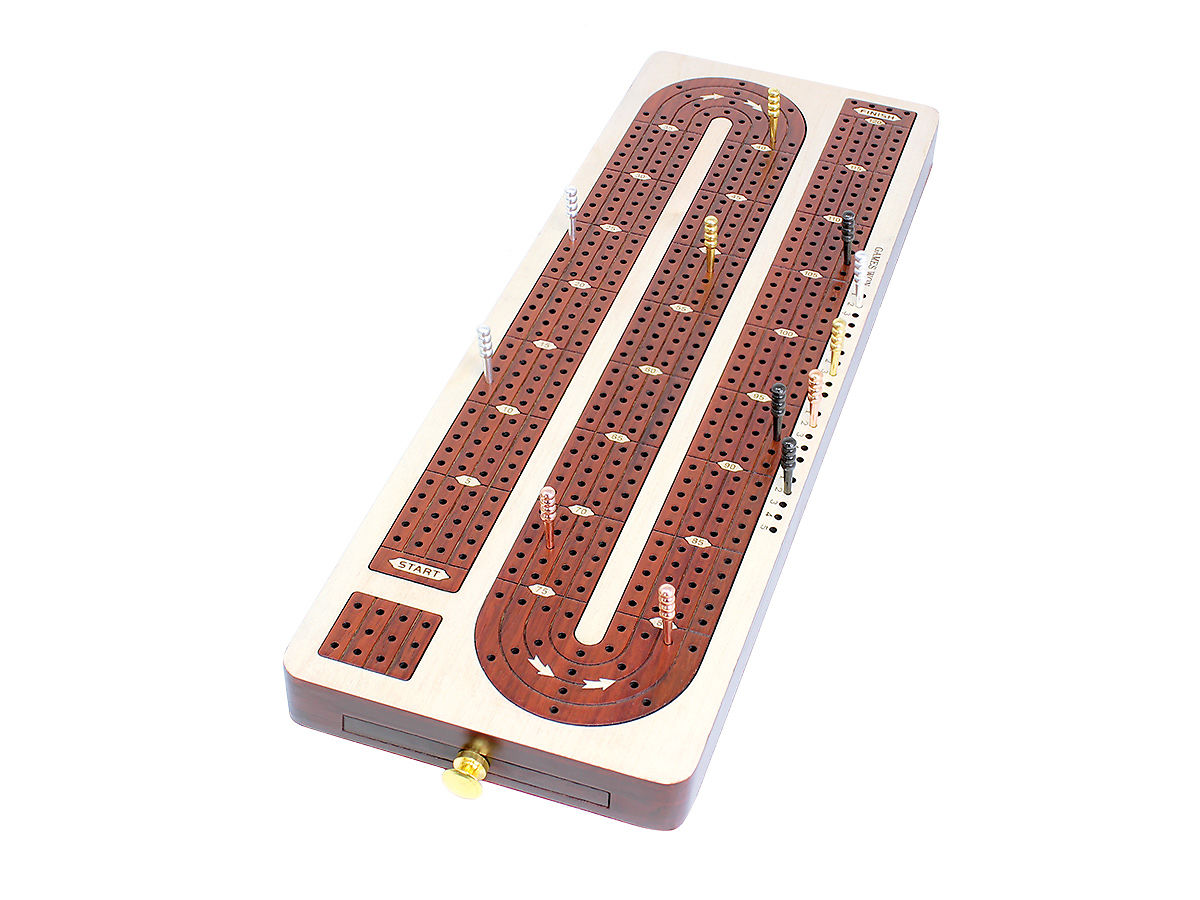 4 Track Continuous Cribbage Board Inlaid White Maple Blood Wood