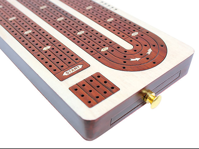 4 Track Continuous Cribbage Board Inlaid White Maple Blood Wood