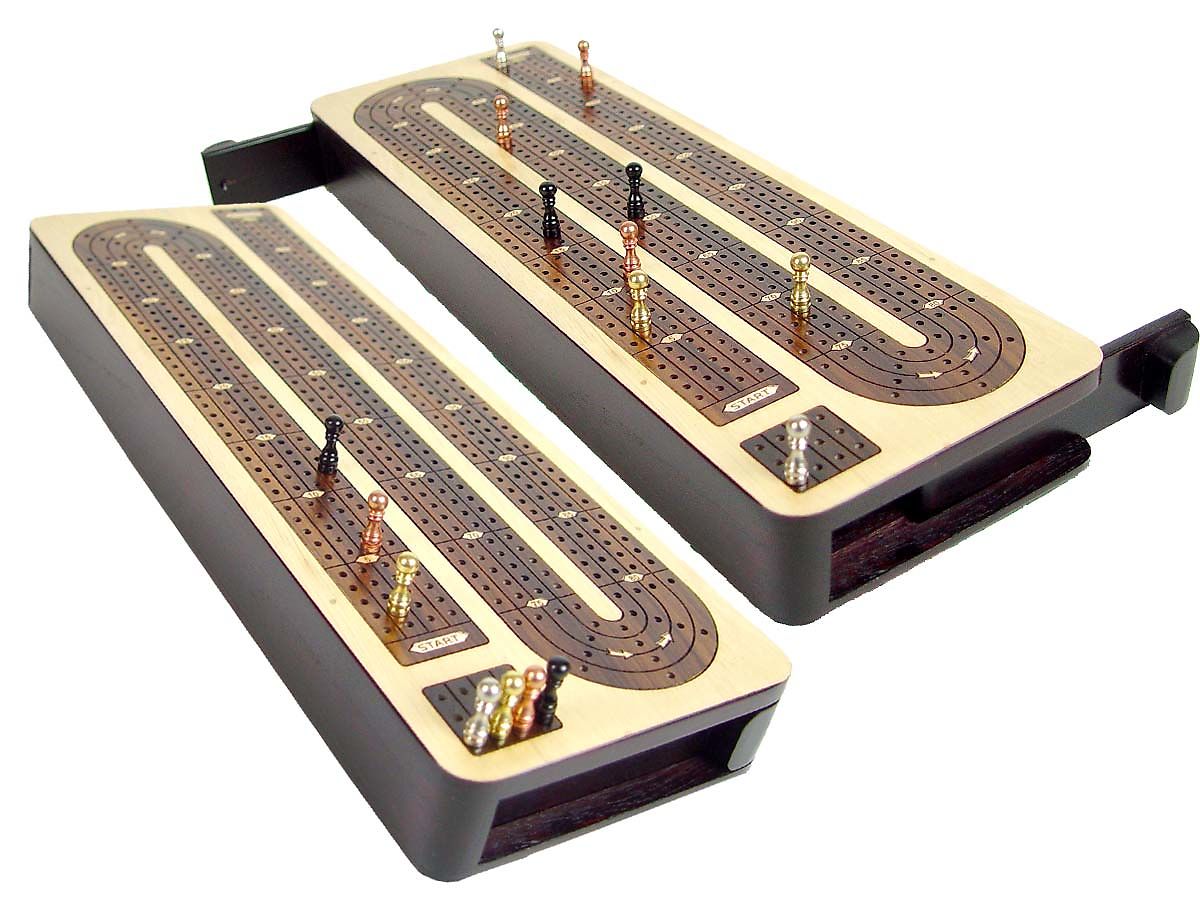 Continuous Cribbage Board Inlaid 3 Tracks With Sliding Lids And Drawer...