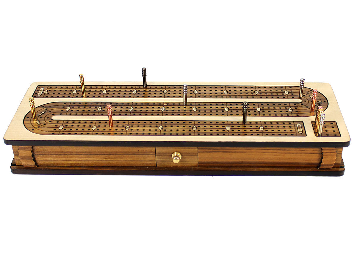 Continuous Cribbage Board Inlaid 4 Tracks Maple Teakwood With