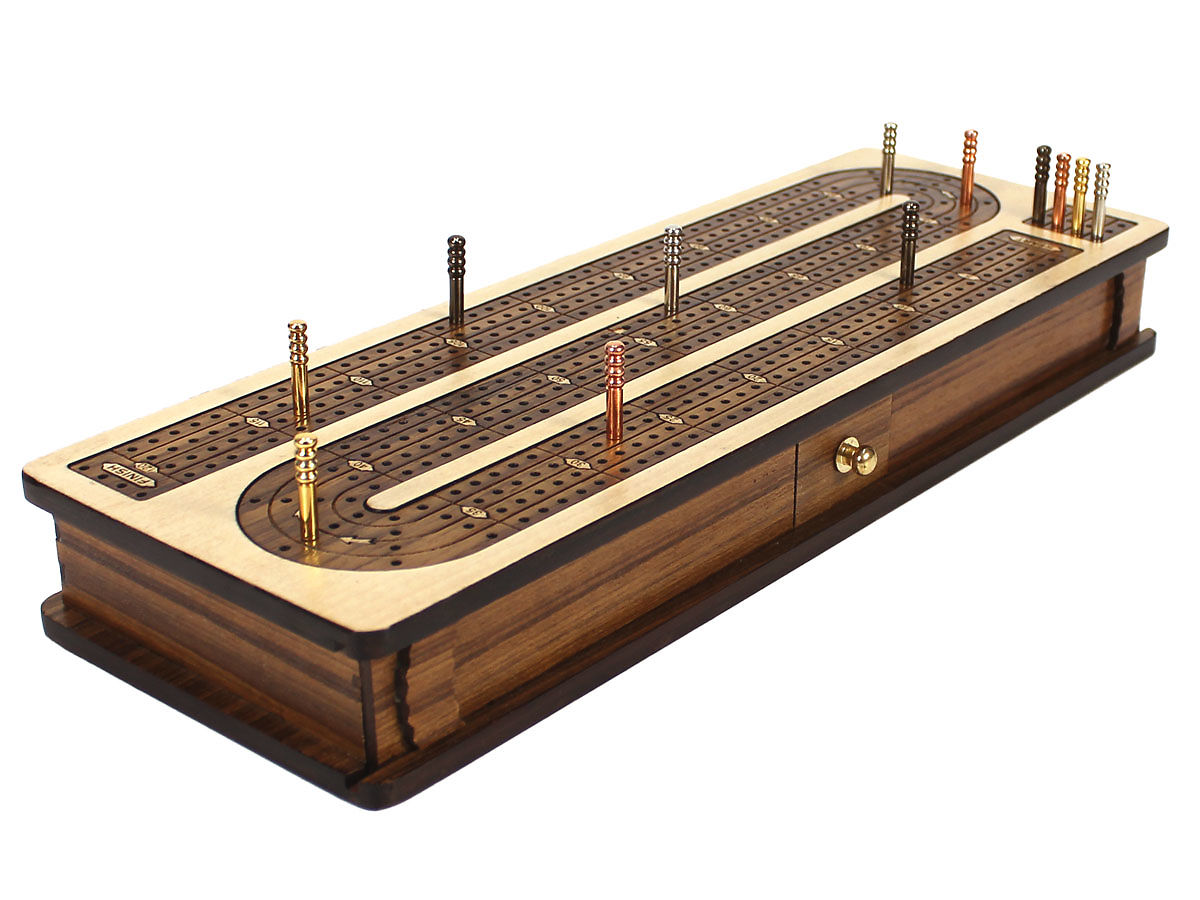 Continuous Cribbage Board Inlaid 4 Tracks Maple Teakwood With